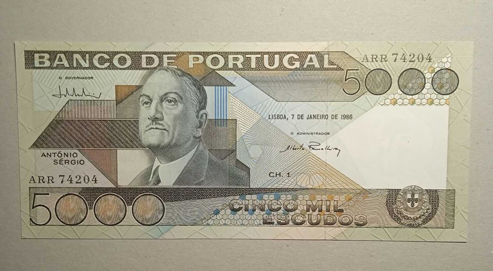 Nota 5 mil escudos 1986 António Sergio NOVA - Envio Gratis