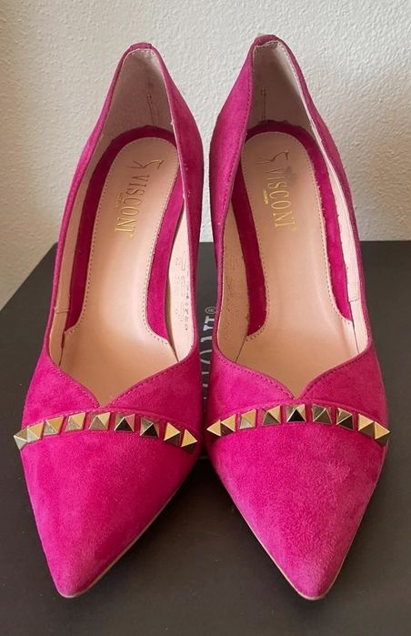 Czółenka Visconi skóra naturalna zamszowa fuksja