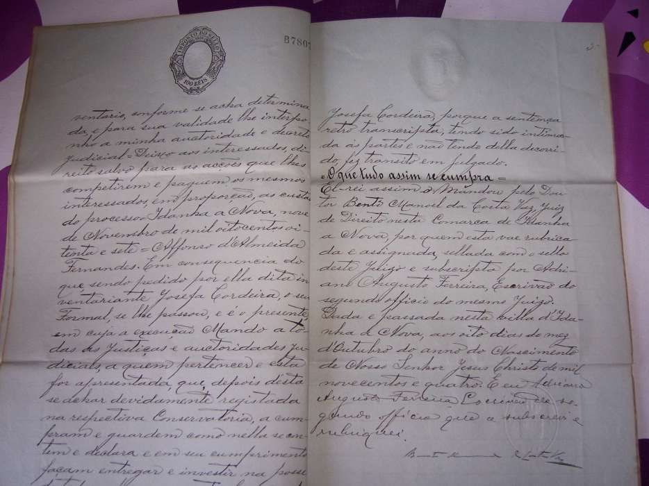 Manuscrito Original de Decisão de Tribunal de Menores datado de 1904