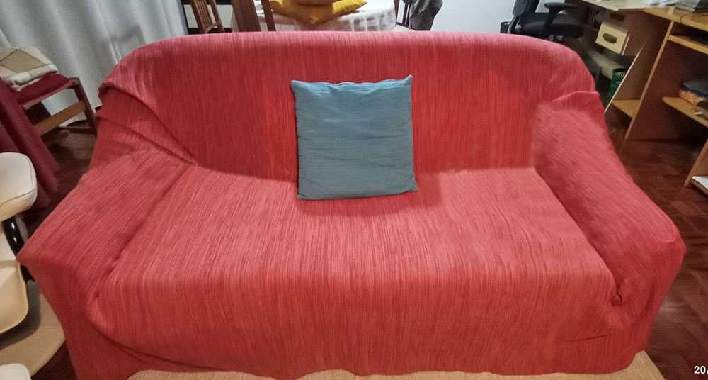 Sofá Cama Tecido Verde Amarelo + 2 Capas + 2 Almofadas