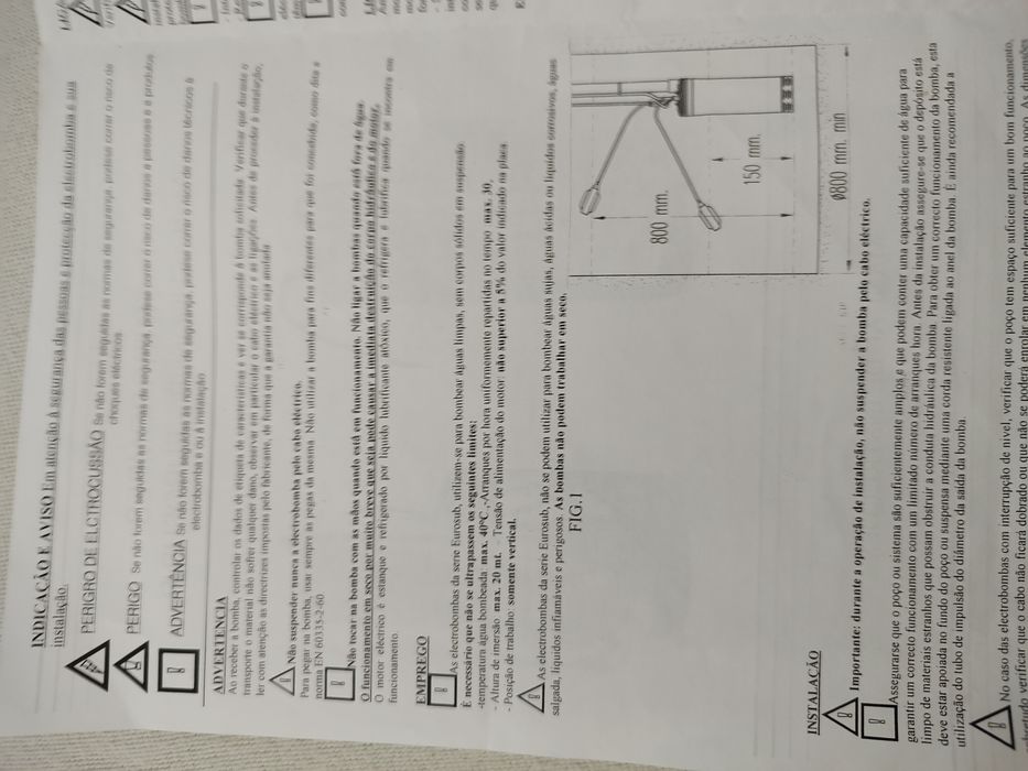 Bomba de água eurosub (máximo 20 metros)