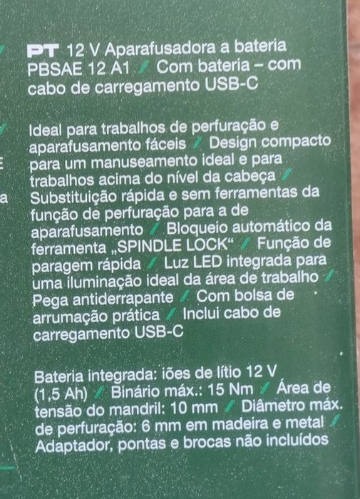 Aparafusadora 12V c/ bateria incluída mala de tecido Parkside