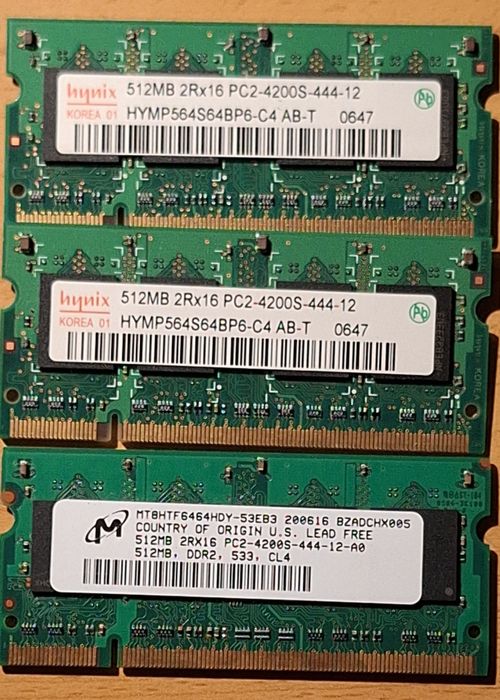 3 memorias para portatil de 512 mb