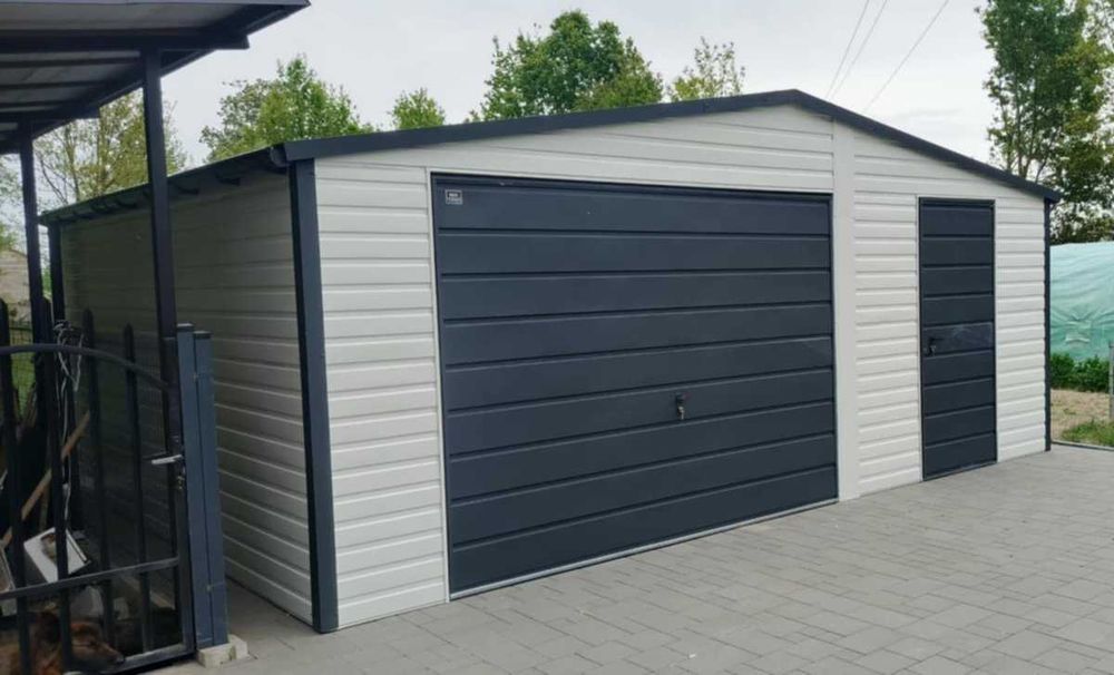 Garaż Blaszany Blaszak 6x5 dwuspadowy Biały + Ciemny Grafit PREMIUM
