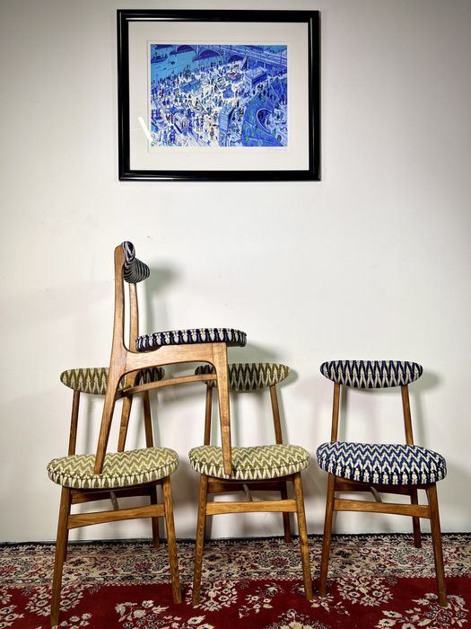 Krzesło PRL R T Hałas 200-190 grzybek z kpl. Violetta vintage buk mat