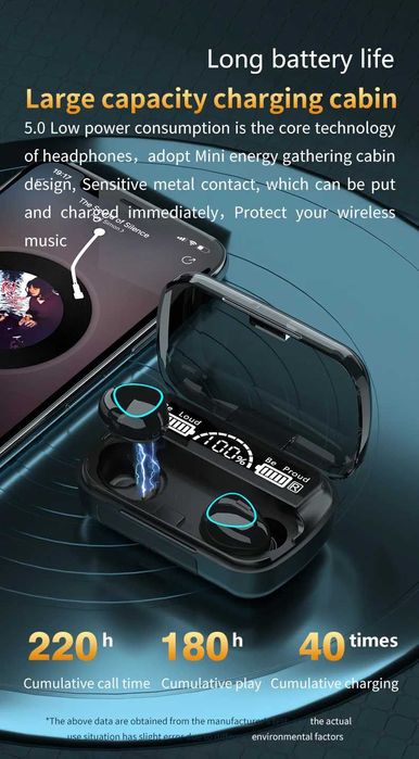 M10 Earphone Wireless Headset com Power Bank novo