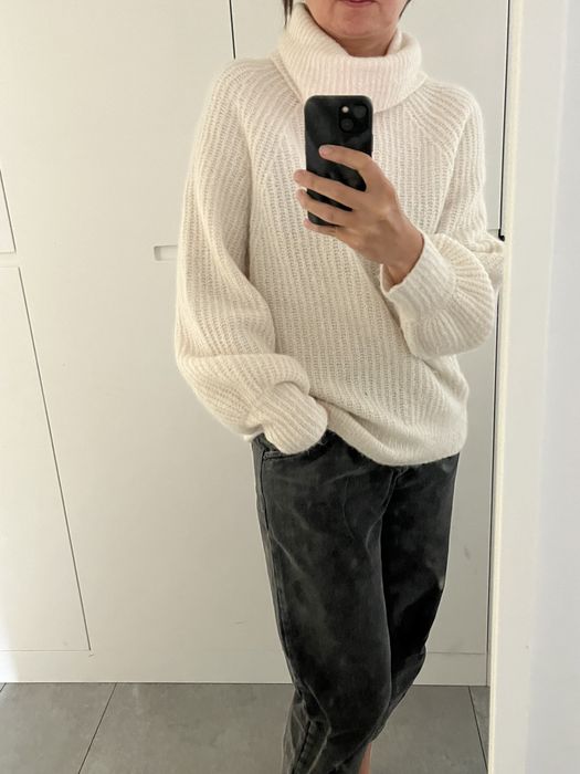 Sweter z wełną Mango bufiaste rękawy roz. S