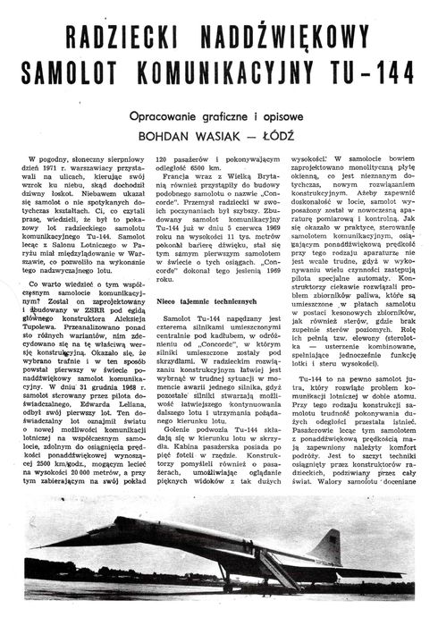 Mały Modelarz 4 1972 samolot TU-144 - REPRINT