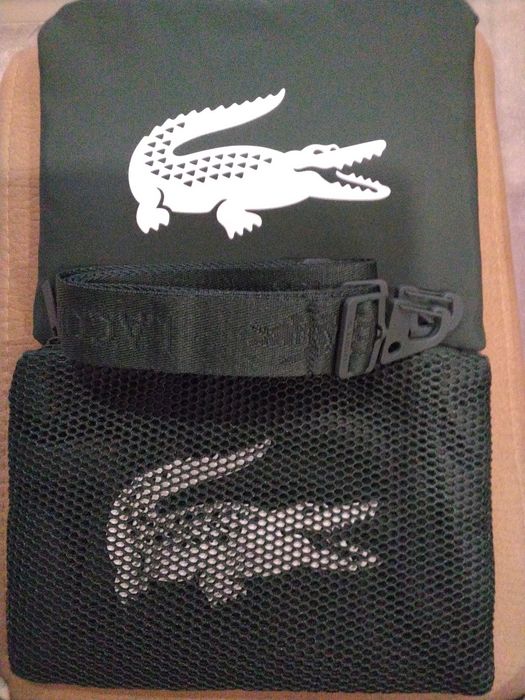 Conjunto Lacoste original – bolsa + saco em rede com logótipo (novo]
