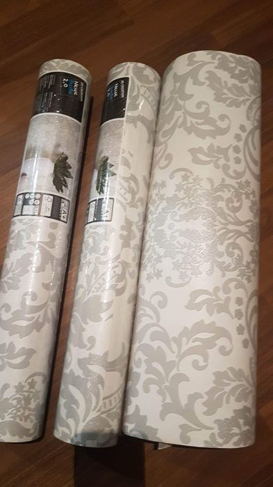 2 rolki tapety ściennej Glamour ornament srebrny brokat