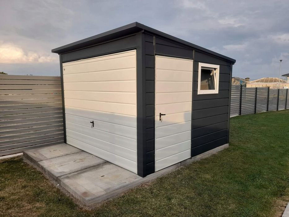 garaż blaszany blaszak 3x3 - Dach jednospadowy, Brama uchylna, Grafit