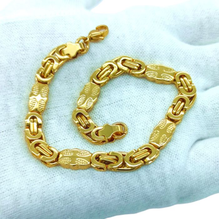 Złoty komplet męski łańcuszek i bransoletka splot królewski stal 316L