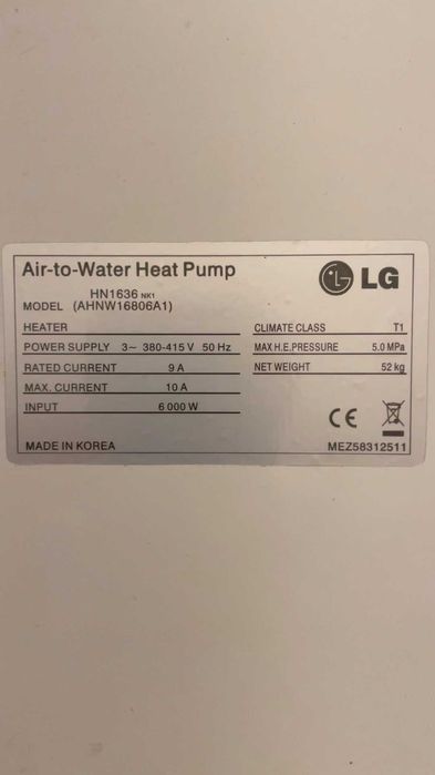 Bomba de calor LG usada (sistema split, 16 kW, trifasica), qualquer proposta razoável será considerada