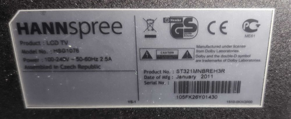 TV LCD HANNSpree 32" HSG1076 - prawdopodobnie uszkodzony