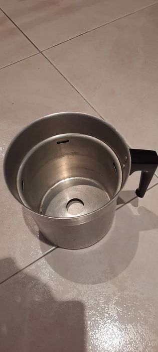 Coffee maker, mugs, and aluminum kettle