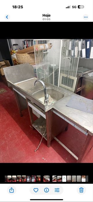 Bancada Industrial Inox 150cm c/ Lava-Loiça, Torneira e Armário