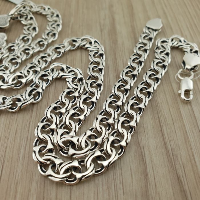 Чоловіча срібна цепочка з хрестиком ланцюжок Бісмарк широкий 925 проба