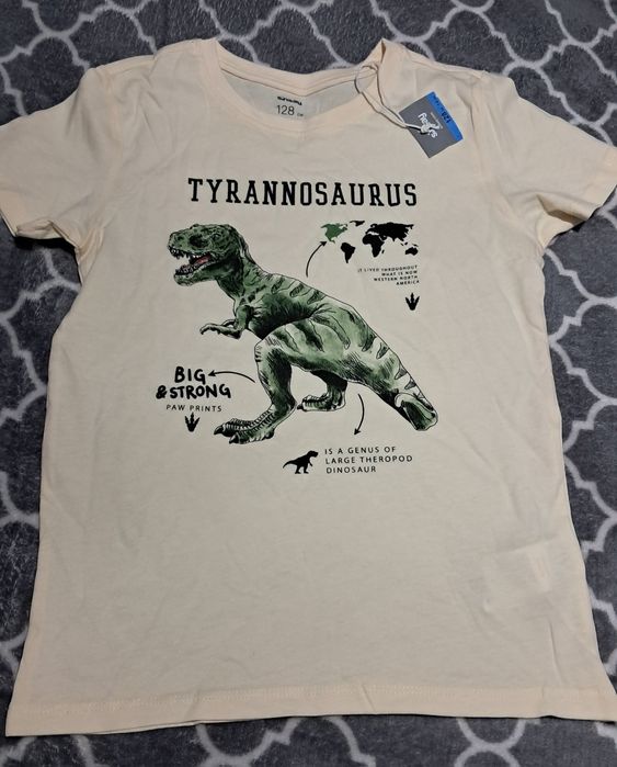 Nowa koszulka z krótkim beżowa żółta dinozaur sinsay  r 128