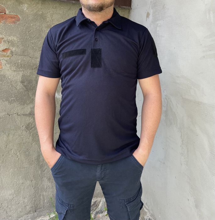 Футболка поло під шеврони, укрзалізниця, темно-синя тактична