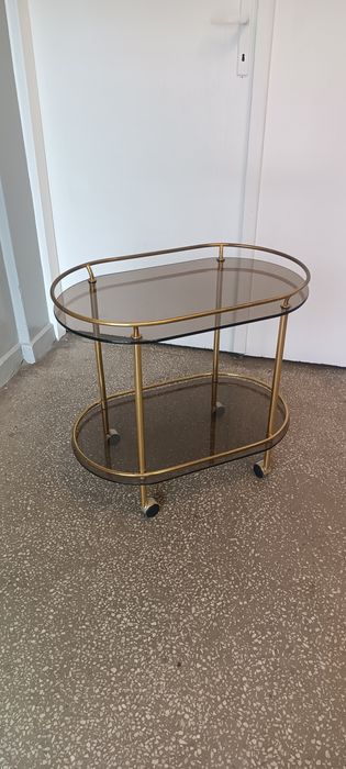 Szklany mosiężny stolik mobilny barek unikat Włochy retro
