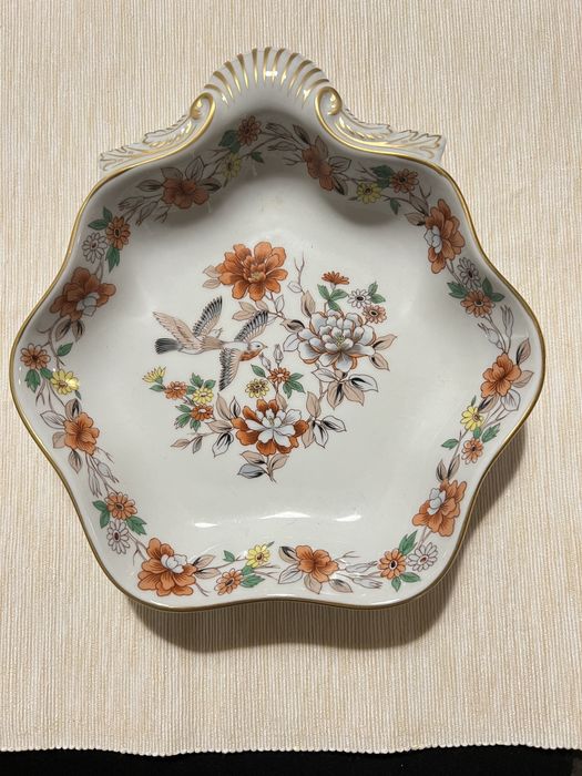 Prato Decorativo Vista Alegre Magnólia com Alça - Vintage em Porcelana