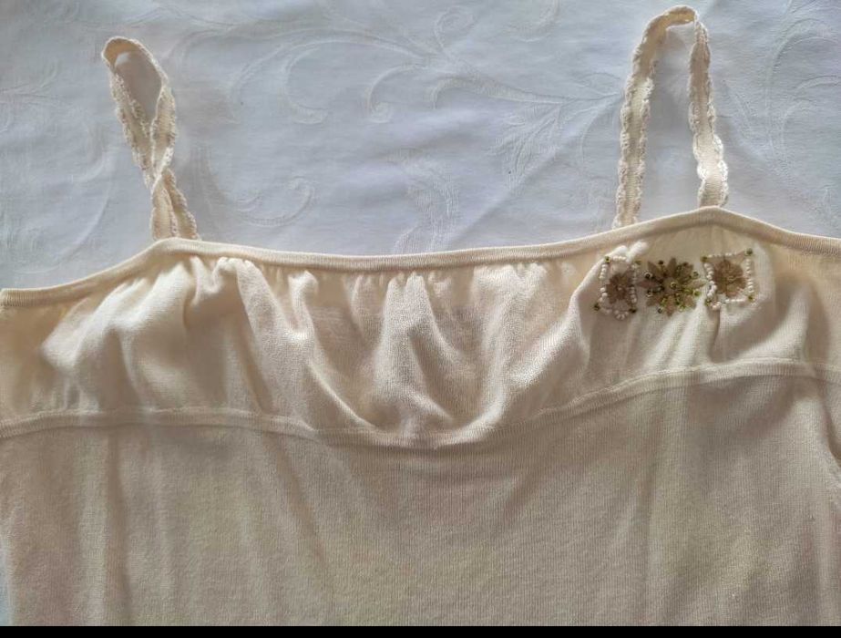 Conjunto casaco e top algodão bordado