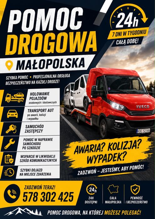 Pomoc drogowa 24h holowanie transport pojazdów autolaweta wynajem
