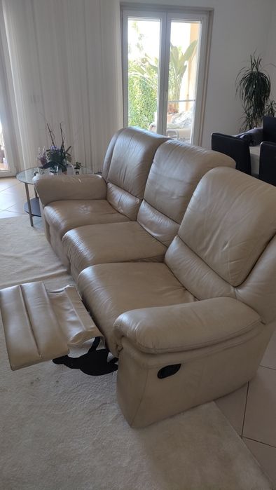 Sofá de 3 lugares com relax em pele genuína chateau d'ax