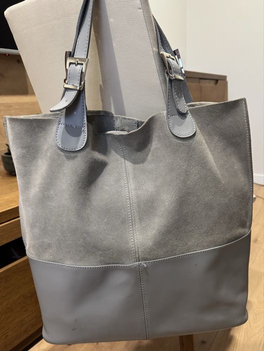 Torebka/ shopper. Skora nat i zamsz nat. A4+ . Szara. Gratis pasek
