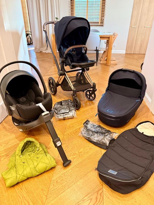 Cybex Priam 4 Platinum 3w1 Golden Rose | Cloud Z2 i-Size + baza | Midnight Blue Plus | Bogaty zestaw