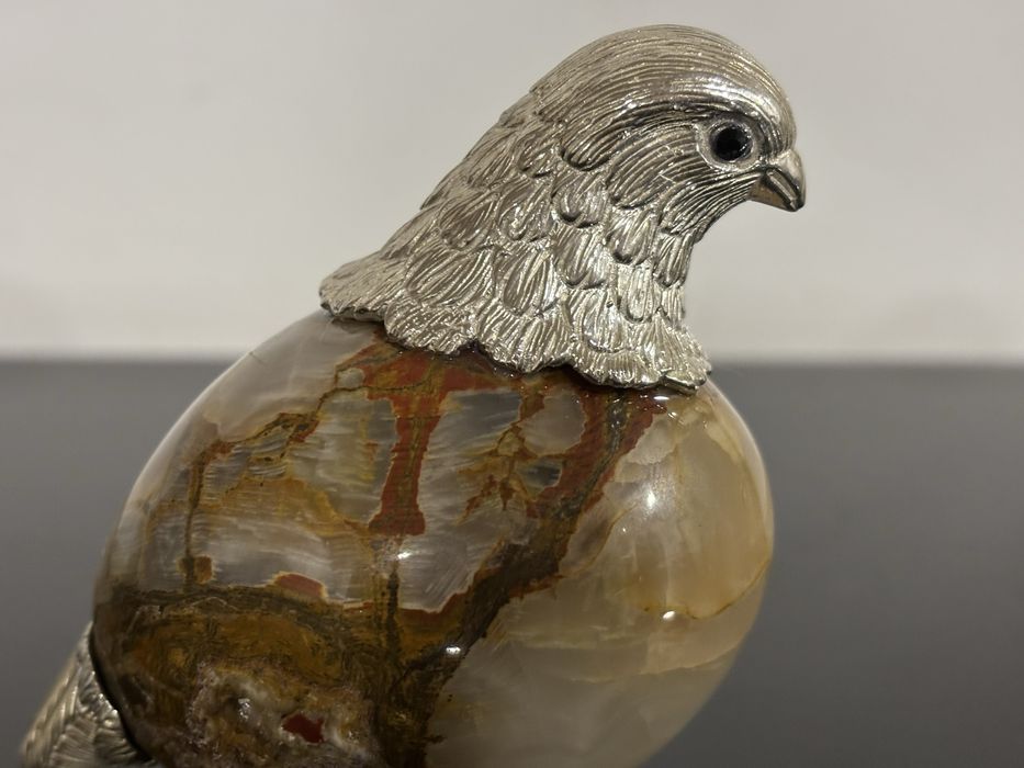 Codorniz (ave, perdiz) cordona em prata portuhuesa e pedra semp precio