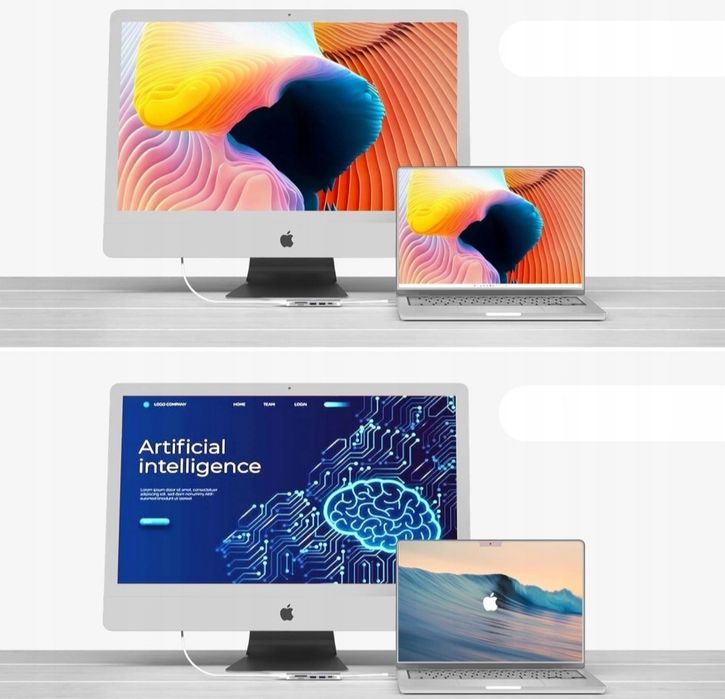 B3 Adapter HUB USB-C 6W1 Srebrny USB 3.0 4K SD TF