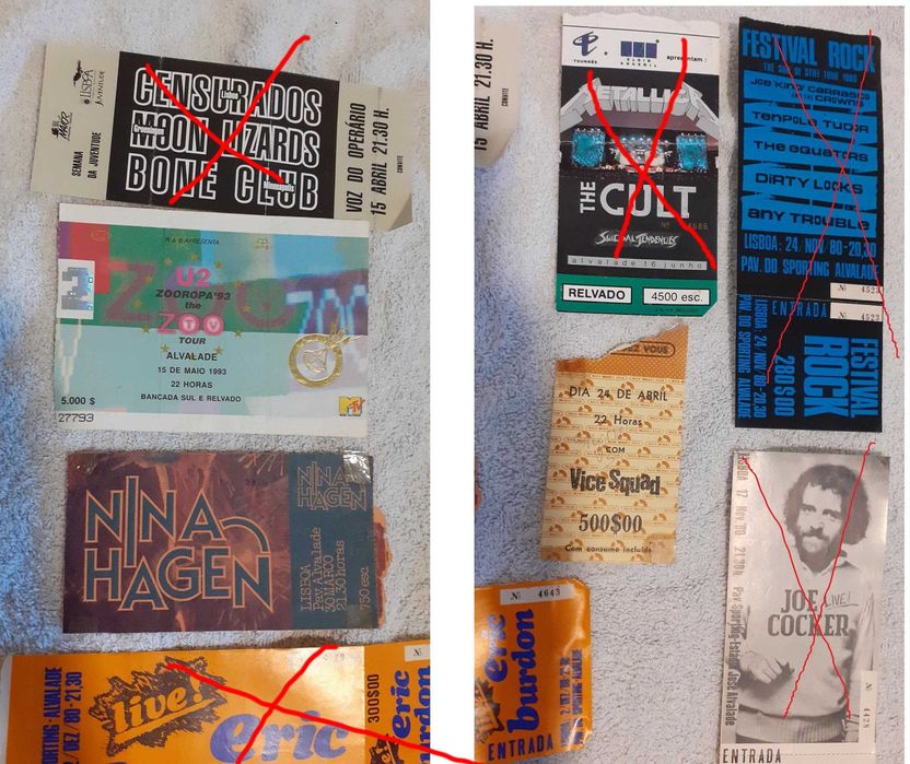 Bilhetes concertos antigos e panfletos coleção vintage