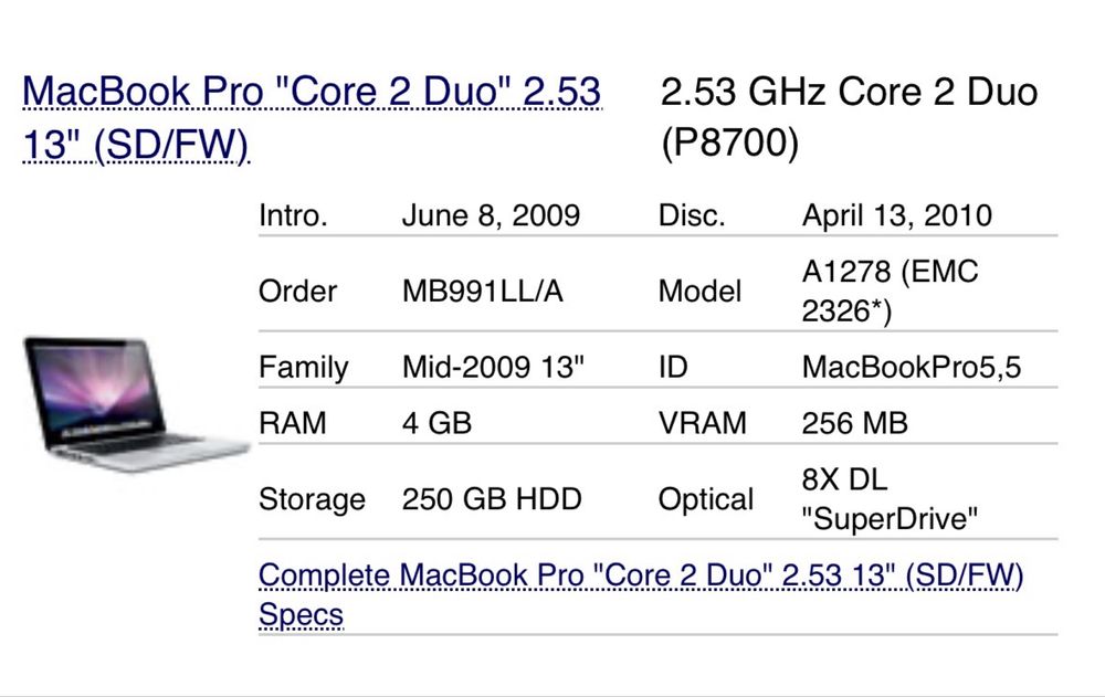 MacBook Pro 13”, Mid 2009, A1278