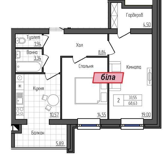 Продам Двокімнатну квартиру в новобудові ЖК "Гранд Сіті 2"