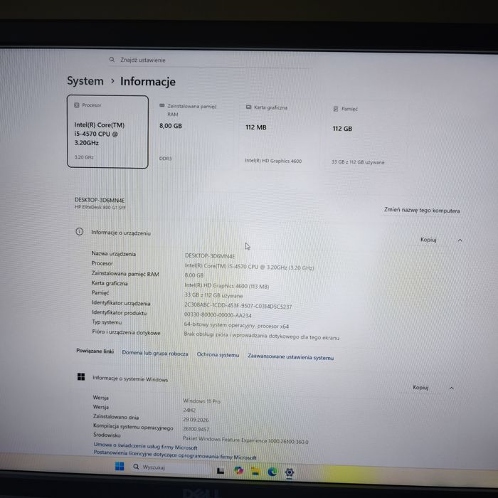 Zestaw komputerowy hp Dell i5 SSD win11  23" monitor sprawny