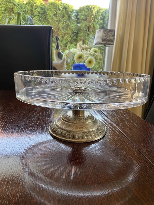 Patera kryształowa na posrebrzanej nóżce