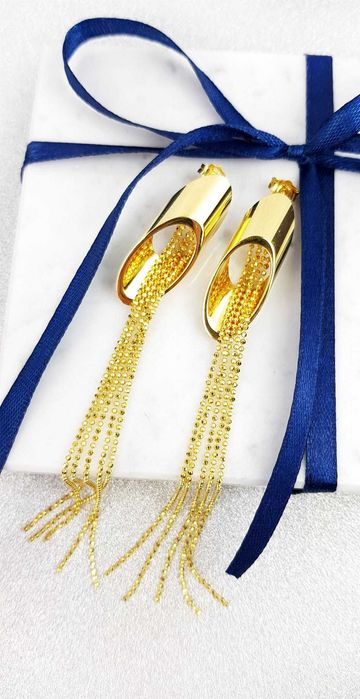 Srebrne pozłacane kolczyki z łańcuszkami