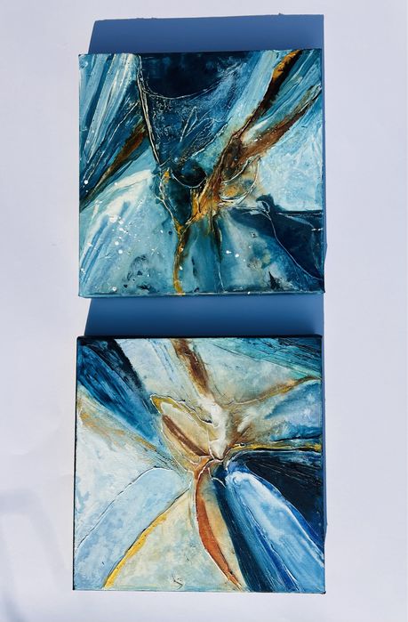 Dyptyk akryl abstrakcja niebieski 29/29cm