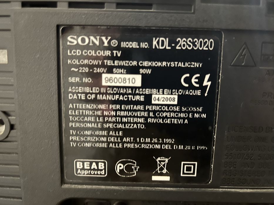 Телевизор Sony Kdl 26s3020
