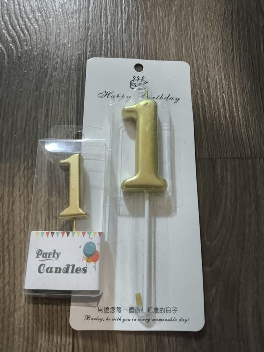 Свічка цифра 1 золото 8,5 та 14 см на перший день народження