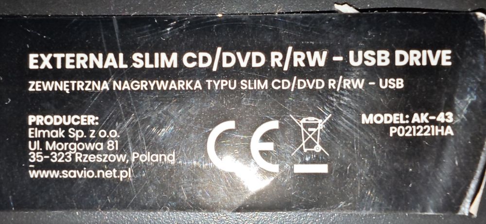 Nagrywarka CD DvD Slim  Zewnętrzna