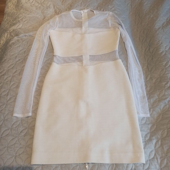 biała sukienka siatka sexy 36, s / m