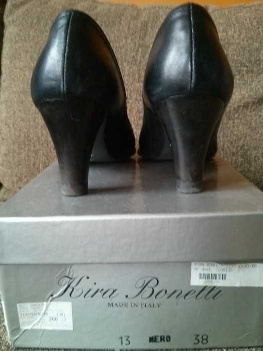 Pantofle na obcasie, ze skóry, wysoka jakość, rozmiar 38