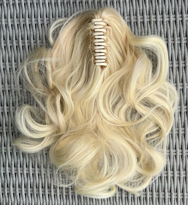 Premium Ultra włosy doczepiane, jasny blond, kucyk, klamra 34 cm 141.