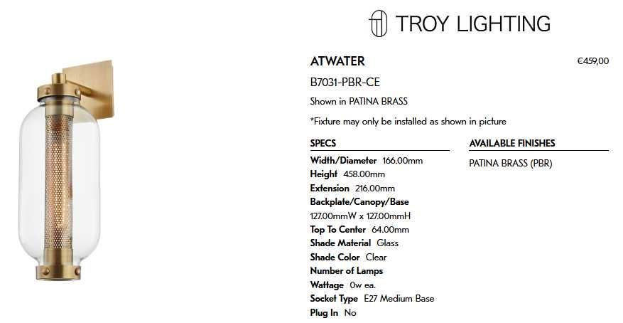 Hudson Valley Lighting. NOVO - ATWATER B7031-PBR-CE Luminária