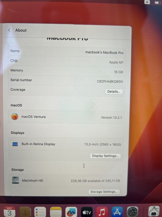 760$ MacBook Pro 13" 2020 M1 / 16 GB / 256gb SSD