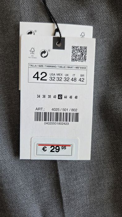 Fato cinza NOVO com etiqueta Zara- Blazer 54/Calças 42