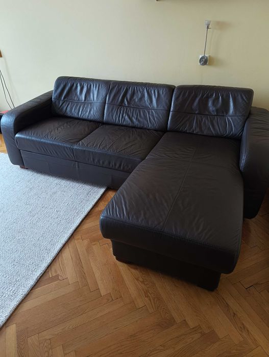 Kanapa narożna, skórzana, z funkcją spania