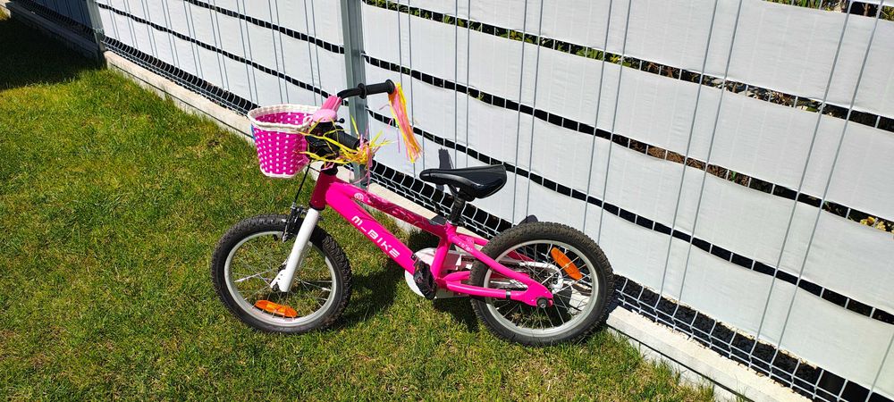 Rower dziecięcy M-BIKE QKI 16 + kółka boczne +  uchwyt do nauki, rozmiar koła 16", PINK WHITE